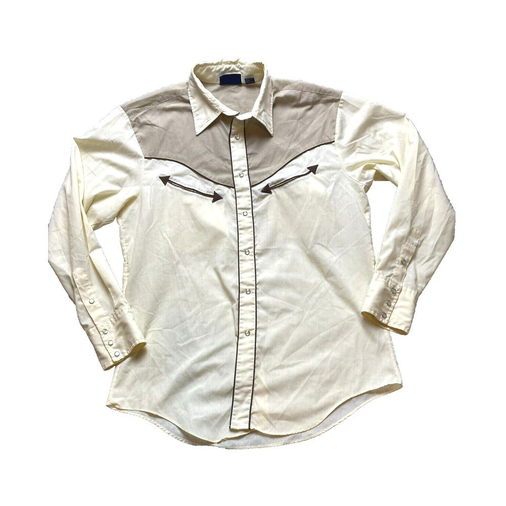 VTG Network Shirt Adult Large Yellow Western Pearl Snap Cowboy Rodeo 80s 90s Men